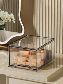 1pc Transparent Acrylic Makeup Organizer Box, Face Mask Storage Box, Stackable Dust-Proof Desktop Organizer, Jewelry Display Case. Transparent Acrylic Desktop Drawer-Style Plastic Storage Box For Storing Cosmetics And Jewelry. - Multicolor - View 13