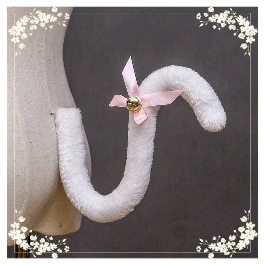 1 件猫尾巴短女仆猫女孩角色扮演动漫服装派对装饰可爱毛茸茸耳朵和尾巴配饰 - 白色 - 查看 1