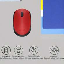 Logitech Wireless Mouse M170, Office Mouse, Symmetrical Design, Portable For Medium/Small Hands, Long Battery Life, Easy Operation, Instant Pairing, Includes 2.4GHz Wireless Receiver, Red - Red - View 2