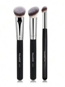 MAANGE 3pcs Professional Makeup Brush Set, Including Concealer Brush, Contour Brush And Powder Brush, Made Of Soft And Skin-Friendly Fiber Material, Portable, Ideal Gift For Women And Girls. The Set Includes Makeup Brushes, Makeup Tools, Full Makeup Set, Makeup Brush Set, Makeup Gift Box, Etc. - Black - View 11