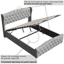 Rosahqnda Upholstered Bed 140x200cm, Double Bed, Hydraulically Adjustable Functional Bed, Bed Frame With Storage Space For Bedroom, Guest Bed, Flannel Grey, Without Mattress - 灰色 - 查看 12
