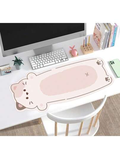 A Large Universal Alien Cute Lying Cat Desk Pad Mouse Pad-Office Notebook Keyboard Pad, Waterproof, Non-Slip, Soft Feel