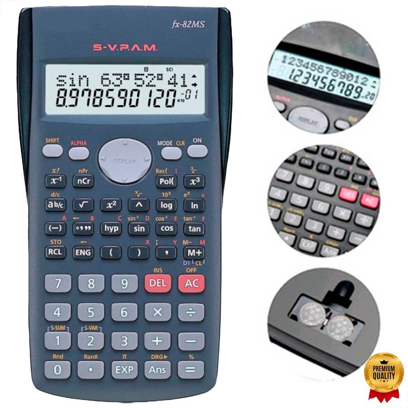 Scientific Calculator 240 Functions Fx-82ms Battery Powered Black - 黑色 - 查看 1