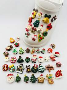 30 件/套卡通树脂圣诞元素圣诞老人、驯鹿、圣诞树可爱节日礼物 DIY 鞋饰，适用于木屐鞋、木屐包、木屐手机壳、DIY 装饰（随机图案）