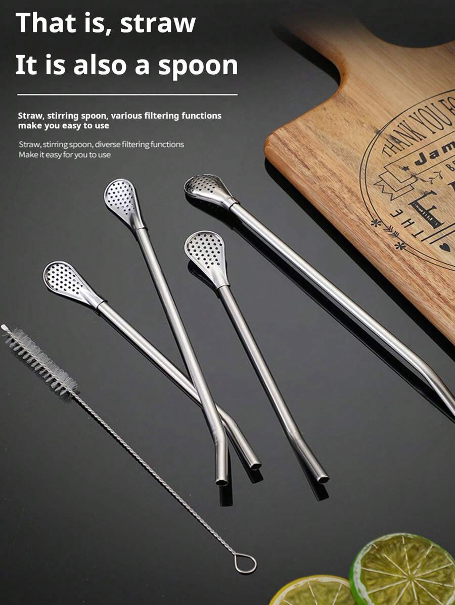 3個セット 304ステンレス製 創造的なストロースプーン、取り外し可能なポータブルフィルター付きストロー、ジュースやミルクティーのコーヒー