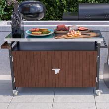 Outdoor Grill Cart With Stainless Steel Tabletop, Storage, Patio Kitchen Island With Wheels, Hooks, And Spice Rack, Waterproof Outdoor Grill Table, Movable BBQ Serving Cart Rolling Bar Cart - 棕色+不鏽鋼+羊毛 - 查看 8