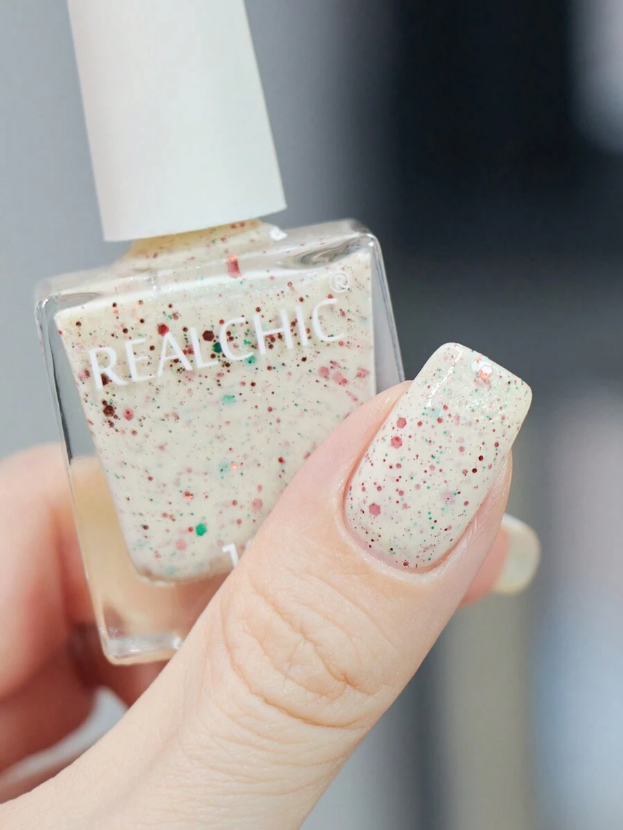REALCHIC 10ml/件，亮片闪光米色指甲，水性指甲油，快干，持久，可剥离，春夏指甲，女士和女孩的美甲艺术，节日礼物