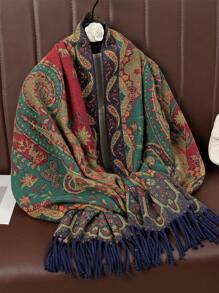 1 chiếc khăn choàng Jacquard Paisley dày cho nữ, khăn choàng Pashmina phong cách Boho/khăn choàng, khăn choàng ấm áp và thời trang cho mùa thu và mùa đông sử dụng hàng ngày Phụ kiện Abaya - Nhiều màu - Xem 3