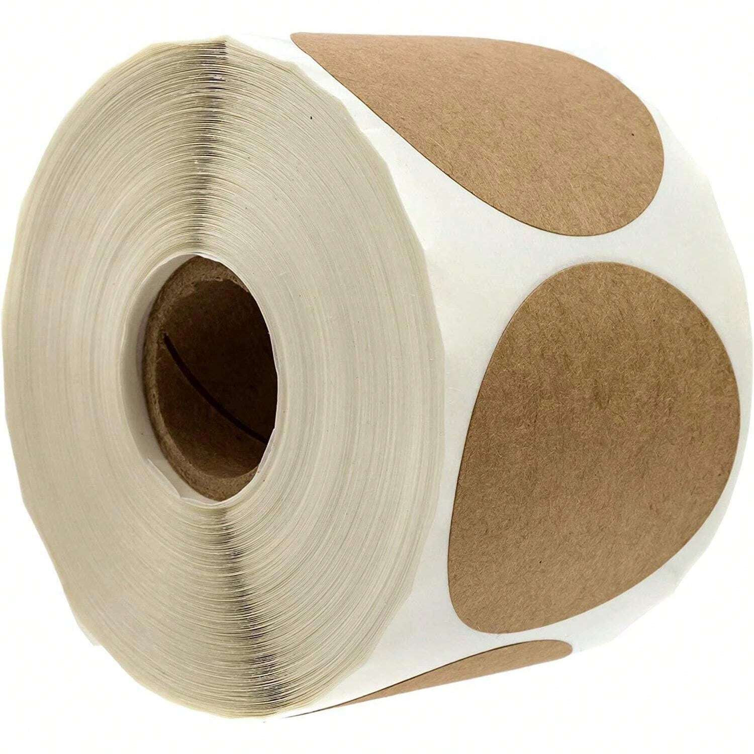 1 Inch Natural Brown Kraft Stickers (500 Per Roll) Round Blank