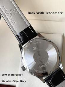 Pablo Raez 1pc Classicla Summer Accessories Man Watch Business Wristwatch For Gentleman Vintage Montre Stainless Steel Bracelets Chain IPS Silver Case Luxury Black Soft & Comfortable Microfiber Leather Fashion Metal Feeling Dial Design Calendar Top Brand New AAA Reloj 50M Waterproof Male Quartz Wristwatch