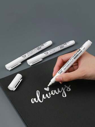 1/3/5pcs Super White Fine Tip Waterproof Paint Marker Pen, For Tire Painting, Touch-Up, Marking Back To School