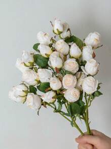 1 peça/2 peças/3 peças/4 peças/5 peças/6 peças de rosas artificiais rosa, rosas artificiais de flores secas, rosas artificiais para decoração de casa, estilo nórdico, 7 flores de simulação de cabeça de rosa pequena, plantas artificiais verdes, decoração de buquê de rosas estilo boêmio de outono em estilo de fazenda