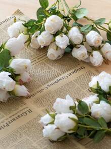 1 peça/2 peças/3 peças/4 peças/5 peças/6 peças de rosas artificiais rosa, rosas artificiais de flores secas, rosas artificiais para decoração de casa, estilo nórdico, 7 flores de simulação de cabeça de rosa pequena, plantas artificiais verdes, decoração de buquê de rosas estilo boêmio de outono em estilo de fazenda