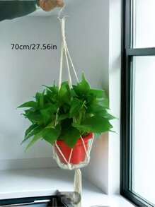 1/3pcs Handmade Cotton Rope Woven Pineapple Plant Hanging Planter Bag, Suitable For Indoor, Rustic And Outdoor Decor - Beige - View 9