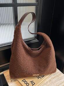 休闲复古麂皮绒包包2024新款女包秋冬百搭单肩水桶包 - 棕色 - 查看 11