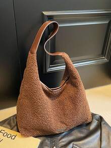 休闲复古麂皮绒包包2024新款女包秋冬百搭单肩水桶包 - 棕色 - 查看 9