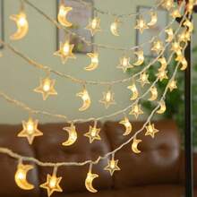 4.9/9.8Ft Star And Moon Decorative Light String,Battery Operated Fairy Decoration Light For Home,Garden, Camping, Party,Wedding Prom,Courtyard Decoration