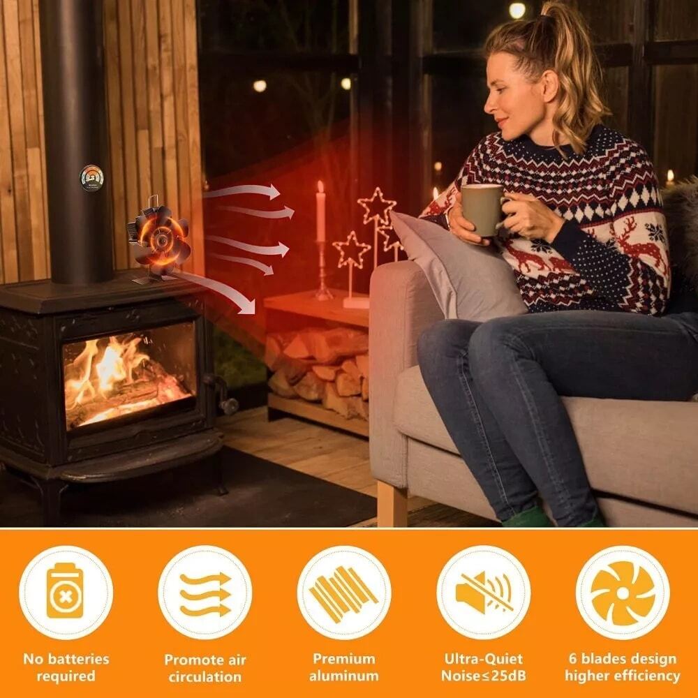 Log Burner Fan Silent Operation 6Blade Stove Fans Log Burners Fire Fan