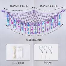 Stuffed Animals Hammock Net Toy Storage Organizer With LED Light (Batteries Not Included), Stuffed Animals Storage Girls Room Decor Wall Hanging With Sequins For Kids Bedroom Nursery Playroom Love Valentine - 紫色 - 查看 2