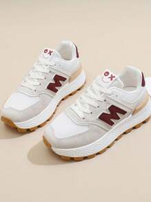 Women's Retro Casual Sports Shoes, Contrast Color Mesh, Suitable For Daily Wear, Non-Picky Outfit, Platform Sneakers - Red - View 6