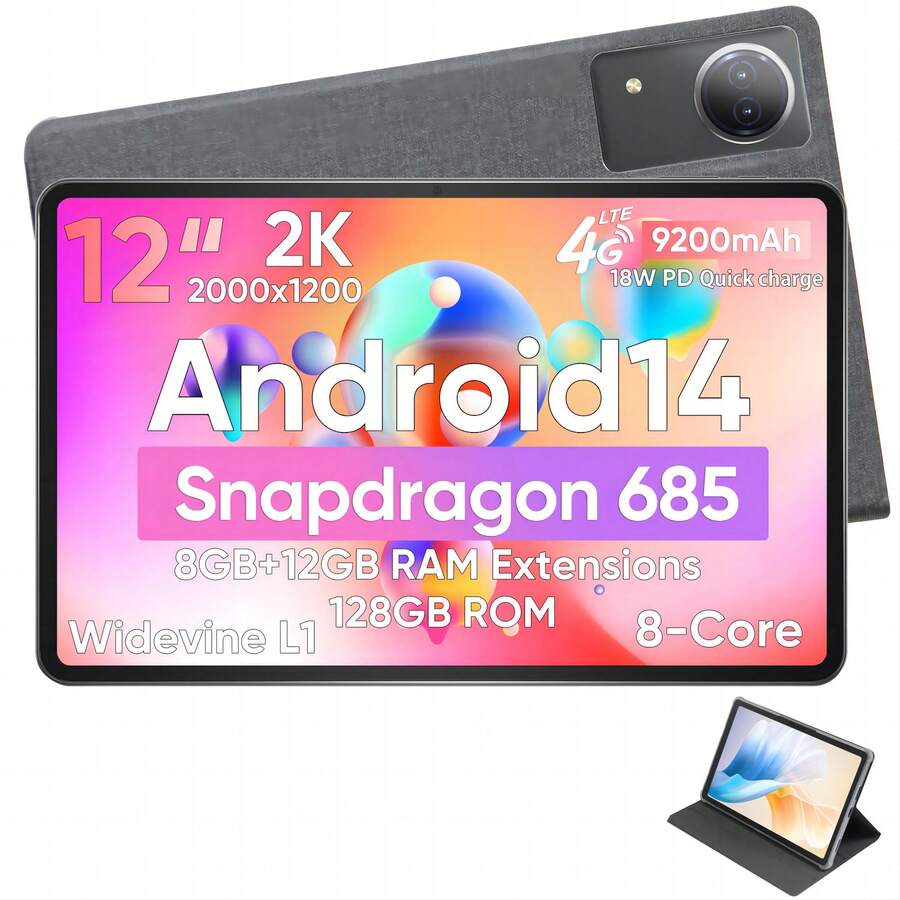 N-One Npad Ultra 12-Inch Android 14 Tablet, Snapdragon 685, 8GB+12GB Expansion RAM+128GB ROM, 5G WIF+4G LTE, Widevine L1, 5MP+13MP Camera, 9200mAh, Type-C, Supports 1TB Expansion, Comes With Cable, Adapter, Protective Case - US B Type Plug(110-127V) - View 1