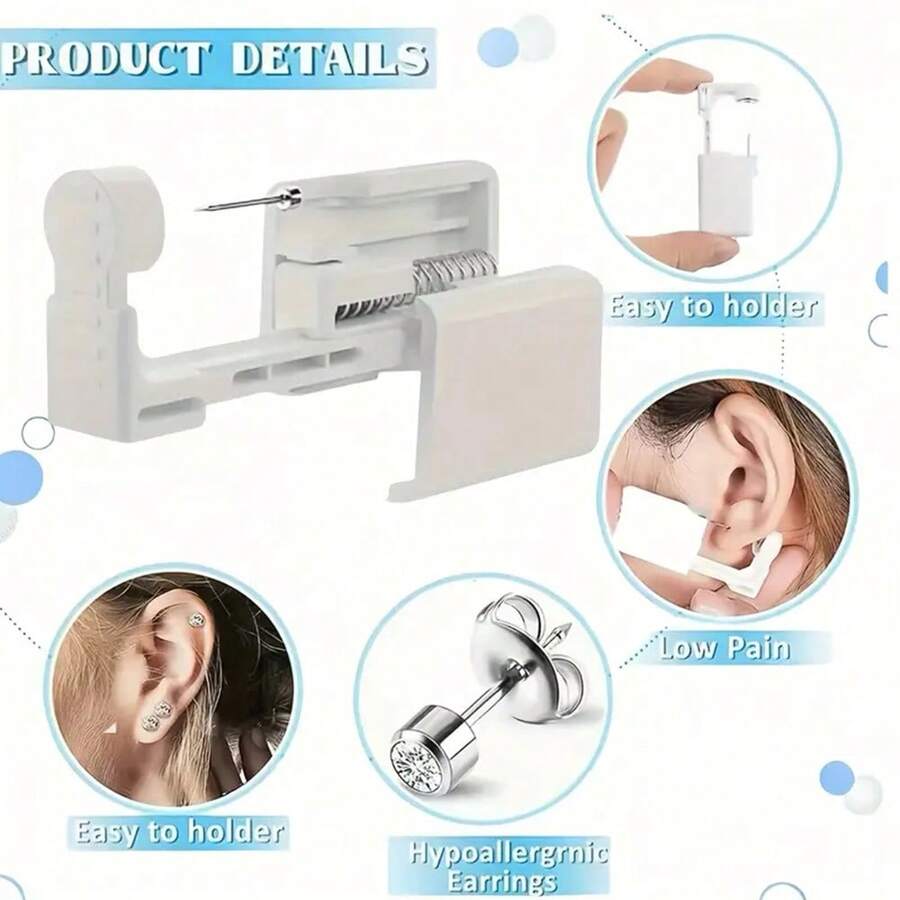 2 PCS Self Ear Piercing Gun Kit With Built In 3mm 4mm White Stud Ear