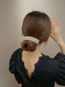 1 件装女孩发饰珍珠水晶发爪夹，发髻制作器发髻造型工具