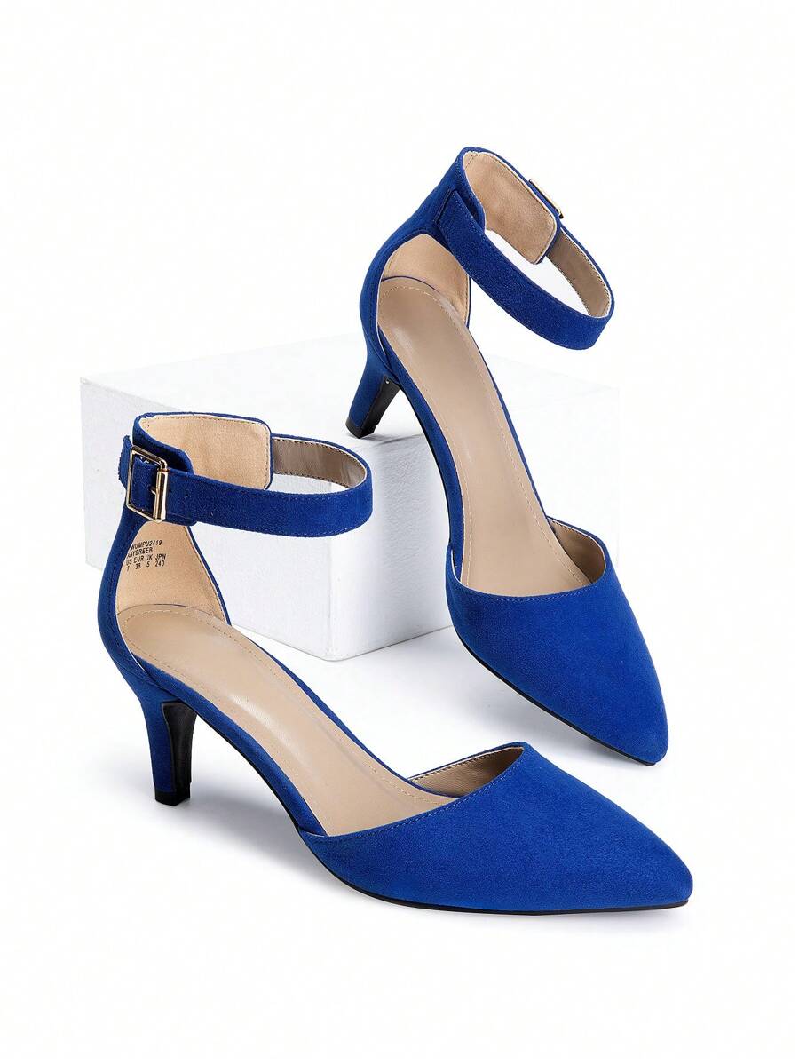 Women's Kitten Heel Pumps Low Heel Closed Pointed Toe Ankle Strap Fashionable Sexy Wedding Party Dress Shoes - Xanh đậm - Xem 1