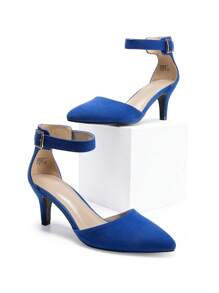 Women's Kitten Heel Pumps Low Heel Closed Pointed Toe Ankle Strap Fashionable Sexy Wedding Party Dress Shoes - Xanh đậm - Xem 6