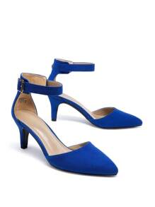Women's Kitten Heel Pumps Low Heel Closed Pointed Toe Ankle Strap Fashionable Sexy Wedding Party Dress Shoes - Xanh đậm - Xem 5