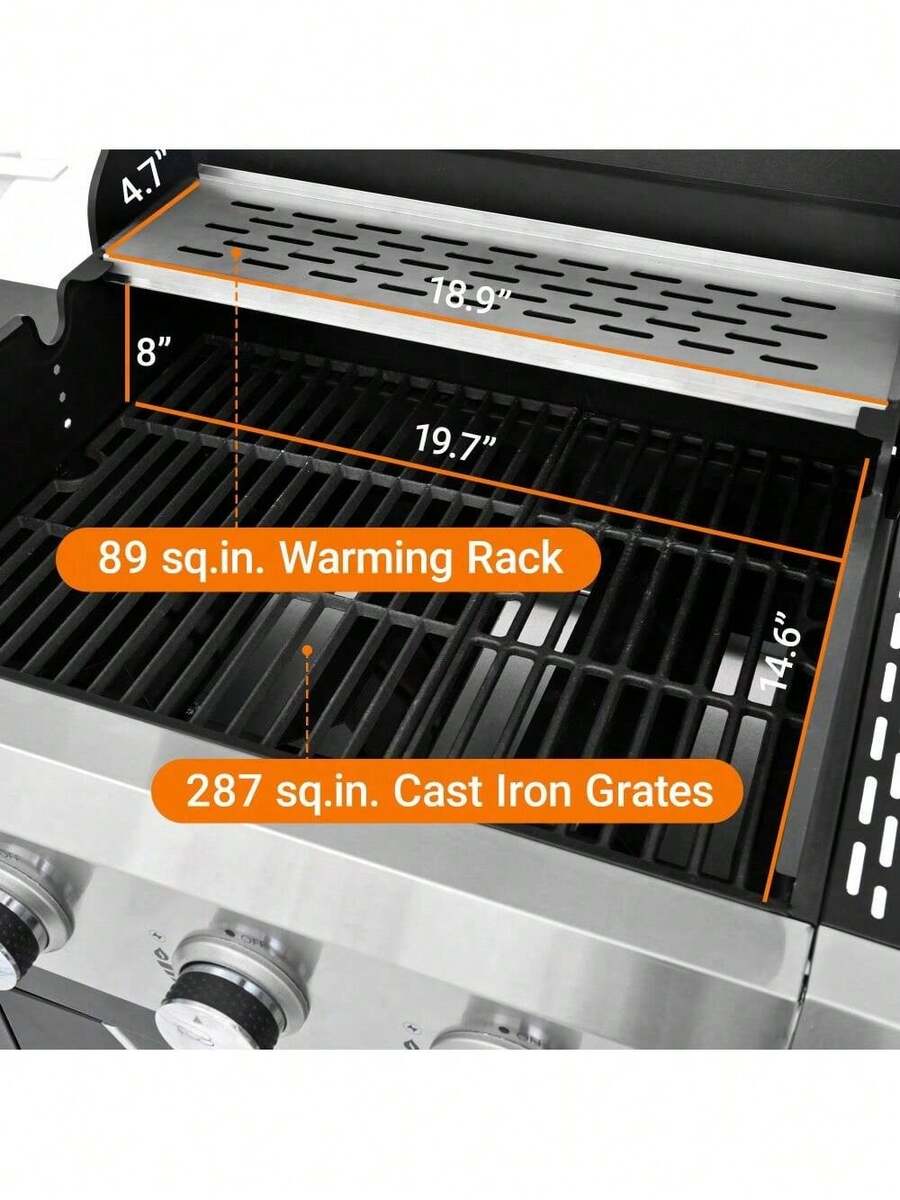Propane Grill 3 Burner Barbecue Grill Stainless Steel Gas Grill With