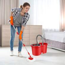 Spin Mop And Bucket With Wringer Set, 360° Swivel Mop And Bucket With Wringer Set And 3 Microfiber Mop Refills, 61'' Stainless Steel Extended Handle, For All Floor Types, Suitable For Home Cleaning - Đỏ - Xem 10