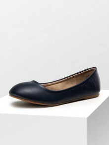 Women's Solid Color Flat Shoes Comfy Slip On Soft Sole Shoes Casual All-Match Ballet Flats - 藏蓝色 - 查看 5