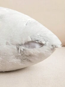 1pc Sequined Snowflake Christmas Tree Polyester Pillow Cover - White - View 7