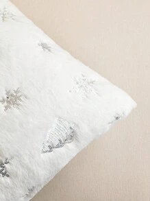 1pc Sequined Snowflake Christmas Tree Polyester Pillow Cover - White - View 6