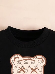 2Pcs/Set Baby Boys Bear & Letter Print Sweatshirt + Patchwork Casual Pants Outfit