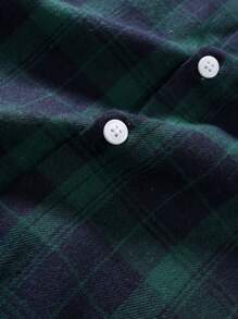 男士磨毛格纹衬衫，商务休闲风，秋冬季，长袖上衣 - 綠色 - 查看 4