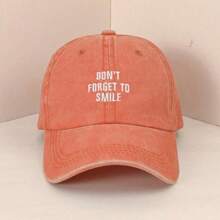 1pc Women/Men Casual "Don't Forget To Smile" Adjustable Washed Baseball Cap, Outdoor Sun Protection For Spring, Autumn Traveling, Beach, Y2K Style - Orange - View 7
