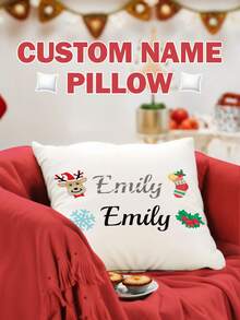 1pc Custom Name Christmas Pillow Or Only Pillow Case, Custom Pillow Or Pillow Case, Personalized Pillow With Name, Name Pillow, Christmas Home Decor, Christmas Gift, Christmas Style Pillow, Lumbar Throw Pillow, Lovely Gift, Bedroom Decor, Housewarming Gift, 40cm/45cm/50cm Sizes Available, Gifts For Christmas Holiday, Birthday, Anniversaries, Perfect Gift For Family, Couple, Grandparents, Friends, Colleagues, Gift For Him, Gift For Her