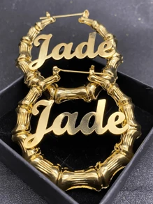 1 par de pendientes de aro de bambú con nombre en dorado - Pendientes personalizados con nombre - Pendientes con placa con nombre - Pendientes de aro grande con nombre en dorado - Regalos ideales para él, ella, novio, novia, papá, mamá, familia, amigos, para aniversario, cumpleaños, graduación, fiesta, con estilo, coloridos, vintage, sencillos, unisex, casuales