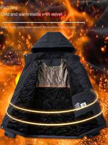 女士户外连帽夹克，防风衣，徒步夹克，秋冬季，抓绒，滑雪服 - 黑色 - 查看 2