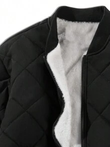1pc Tween Boy Stand Collar Solid Color Fleece Thick Casual Sports Outdoor Warm Jacket, Autumn/Winter