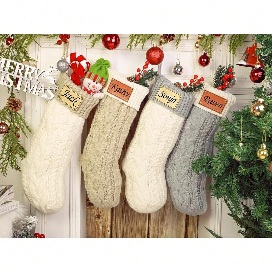 1 Pc Christmas Stockings With Name Custom Leather Patch Stocking 2024