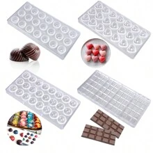 1 件什锦形状透明塑料巧克力模具，包括心形、圆形、螺旋形、方形、足球、枫叶、鸟蛋、水滴、菊花形状，12 腔条形巧克力模具、心形、五角星、螺旋波、圣诞图案、糖果模具，适合作为家庭礼物