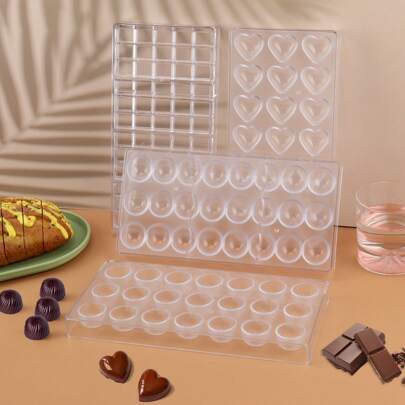 1pc Assorted Shape Transparent Plastic Chocolate Mold, Including Heart, Circle, Spiral, Square, Football, Maple Leaf, Bird Egg, Water Drop, Chrysanthemum Shapes, 12 Cavity Bar Chocolate Mold, Heart, Pentagram, Spiral Wave, Christmas Pattern, Candy Mold, Suitable As Gifts For Family