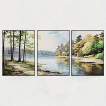 3 件/套乡村森林湖泊风景三联画壁画 - 风景海报，帆布印刷品，适合客厅、办公室和卧室，是室内装饰的理想礼物 - 高品质壁画，秋季和春季装饰，无框 - 3PCS - 查看 9