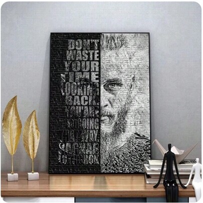 1 pezzo Pittura su tela in bianco e nero, cartellone di film classici, stampe di immagini di Ragnar Lothbrok, decorazione murale per la casa e il soggiorno, senza cornice