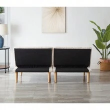 Corduroy Fabric, Wooden Legs Convertible Sofa Bed (Color:Beige)