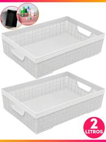 Kit 2 Multipurpose Organizer Baskets For Bathroom Kitchen Cabinet Organizer Rattan 2 Liters - 白色 - 查看 1