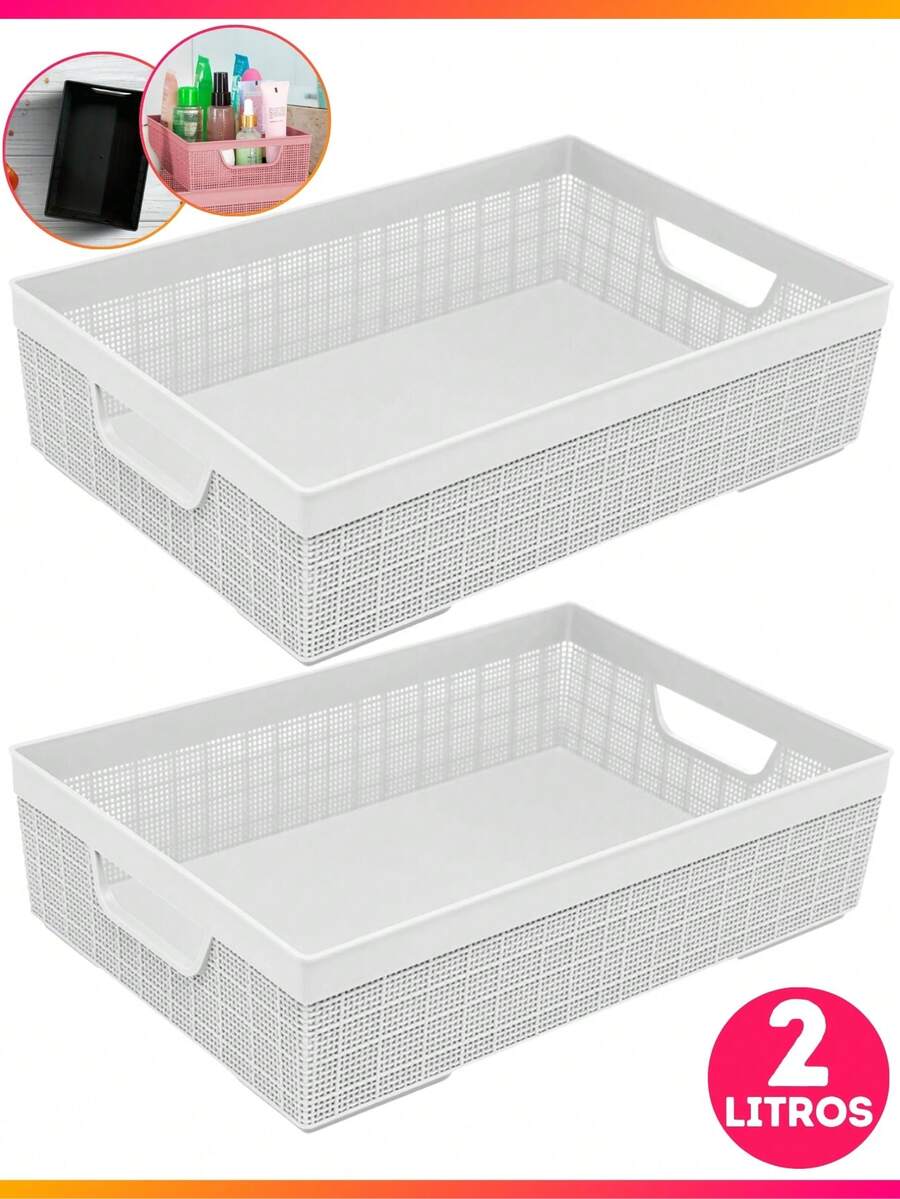 Kit 2 Multipurpose Organizer Baskets For Bathroom Kitchen Cabinet Organizer Rattan 2 Liters - 白色 - 查看 1